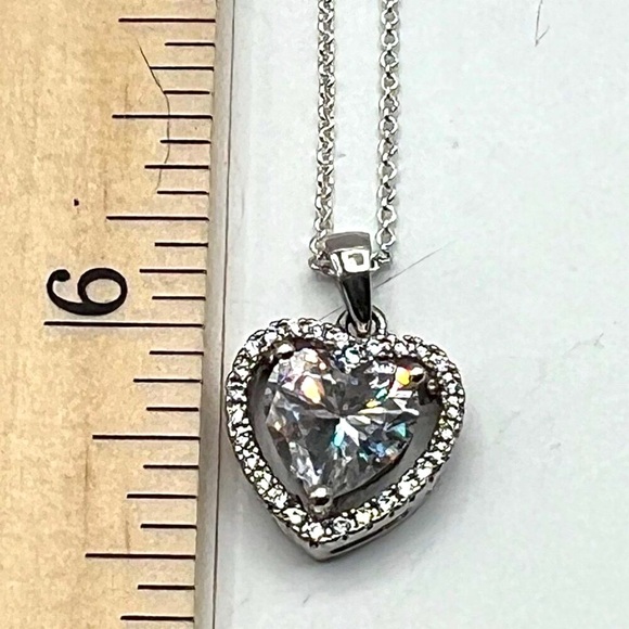 Heart-Shaped Cubic Zirconia Pendant Necklace In 925 Sterling Silver.   A38 - Picture 7 of 10